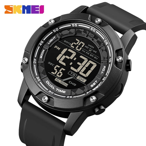 SKMEI Strong Waterproof 50M Sport Digital Army Mens Watch Silicone Strap Stopwatch LED Electronic Wrist Watch Male Black