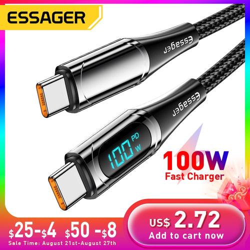 Essager USB Type C To USB C Cable 100W/5A PD Fast Charging Charger Wire Cord For Macbook Xiaomi Samsung Type-C USBC Cable 2M