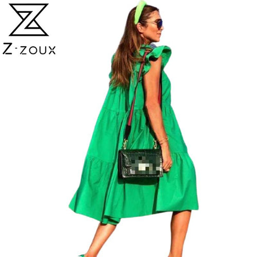 Z-ZOUX Women Dress Short Sleeve Pleated Long Dresses Fashion Bohemian Dress Solid Loose Summer Dresses Plus Size White Black New