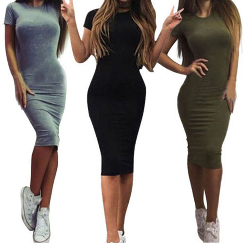 Sommer-Tunika-Bleistiftkleider für Damen, knielang, dünn, Bürokleid, Kurzarm, Bandage, schmal, figurbetontes Strandkleid, Vestidos Roben