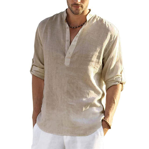 2022 Neue Männer Casual Bluse Baumwolle Leinen Hemd Lose Tops Langarm T-Shirt Frühling Herbst Casual Hübsche Herrenhemden