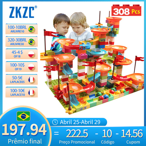 77-308PCS Marble Race Run Big Block Compatible city Building Blocks Funnel Slide Blocks DIY Big Bricks Toys For Children gift
