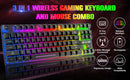 T87 Wireless Keyboard Mouse Set, Rainbow Backlit 2.4G Rechargeable Gaming Keyboard 2400DPI Optical Gaming Mouse with Mouse Pad