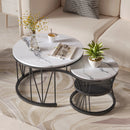 Comanlai Round Coffee Table,Set of 2 Wooden Coffee Table,Modern Side Table Set with Metal Frame for Living Room,Balcony
