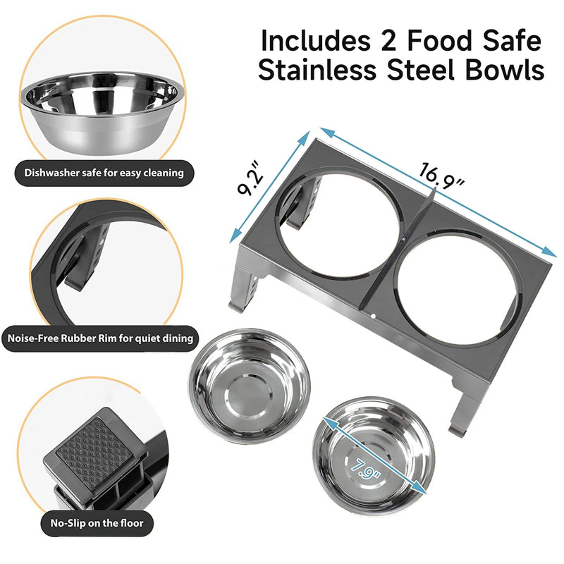 Lifting Adjustable Dog Feeder Bowls Stand  Double Stainless Steel Food Water Bowls Dry Wet Separation For Small Medium Large Dog