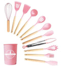12 Piece Set Kitchen Accessories Cooking Tools Silicone Cooking Utensils Kitchen Utensil Set with Wooden Handle