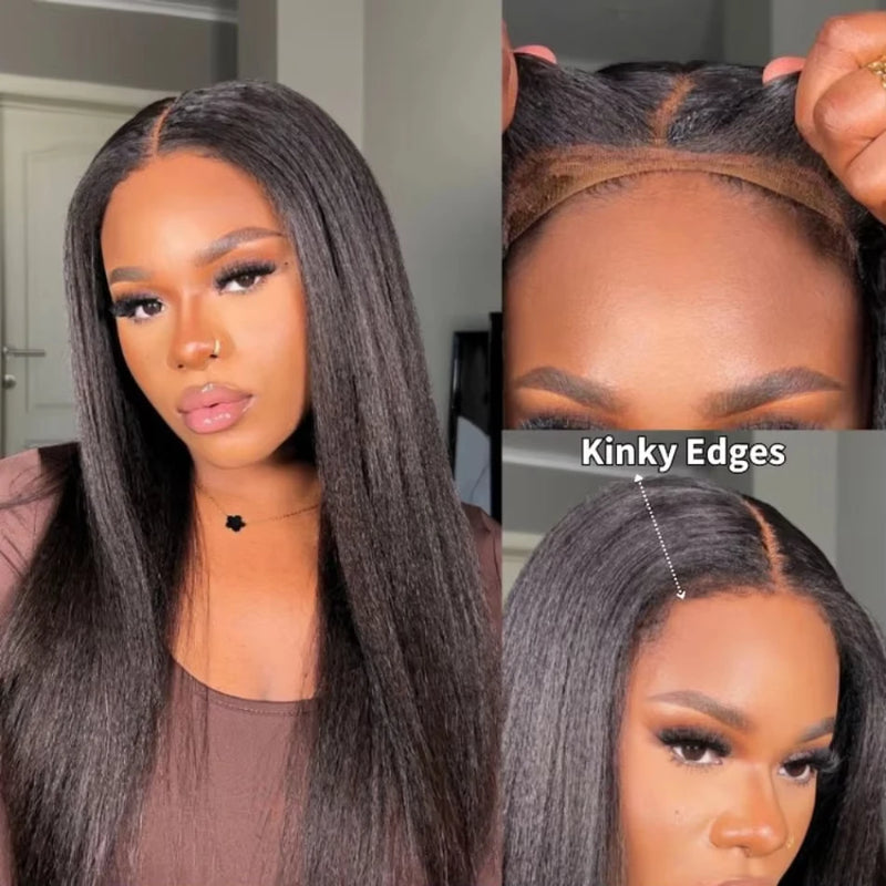 220% Brazilian Yaki Kinky Straight Human Hair Wigs Pre Cut Glueless Wig Human Hair Ready To Wear And Go Preplucked For Women
