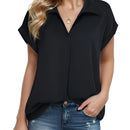 Damen Kurzarm Chiffon Bluse für Büro, Arbeit, Business, Kragenhemd