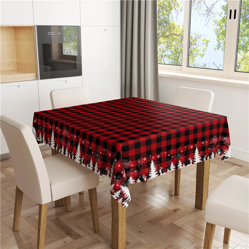 Merry Christmas Vector Knitted Reindeer Black Red Buffalo Check Linen Decorative Tablecloth Dustproof Table Cover Multiple Size