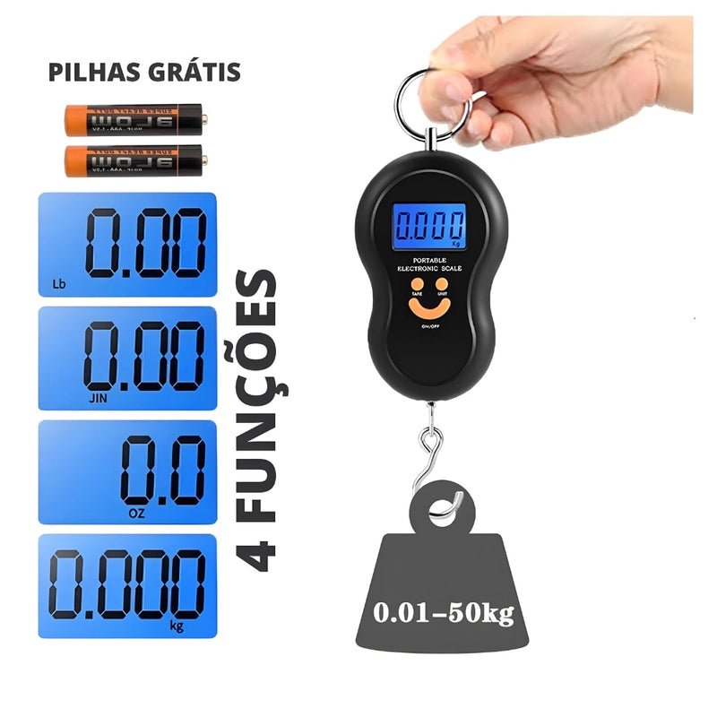 Balanças Portátil Digital Mão Bolsa Mala Sacolas Peixe Até 50kg