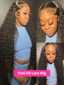 YKB 220% 13x6 HD Lace Frontal Human Hair Wigs Curly 30 40 Inch Lace Front Wig Deep Wave Brazilian Remy Hair PrePlucked For Women