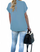 Damen Kurzarm Chiffon Bluse für Büro, Arbeit, Business, Kragenhemd