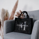 Personalized Black Jute Bag with Initial and Name Bachelorette Party Mother's Day Shopping Bags Teacher Farewell Gift Idea Bag