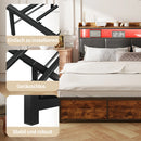 Comanlai Upholstered Bed,180 x 200 cm,Iron Frame, Double Bed with LED Lights and 4 Storage Drawers,Padded Bed with Slatted Frame