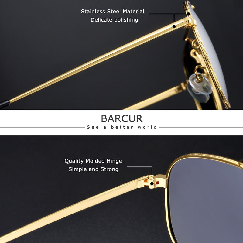 BARCUR Original Square Sunglasses For Men Polarized Women Hexagon Sun Glasses Oculos De Sol Gafas Lunette De soleil femme