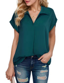 Damen Kurzarm Chiffon Bluse für Büro, Arbeit, Business, Kragenhemd