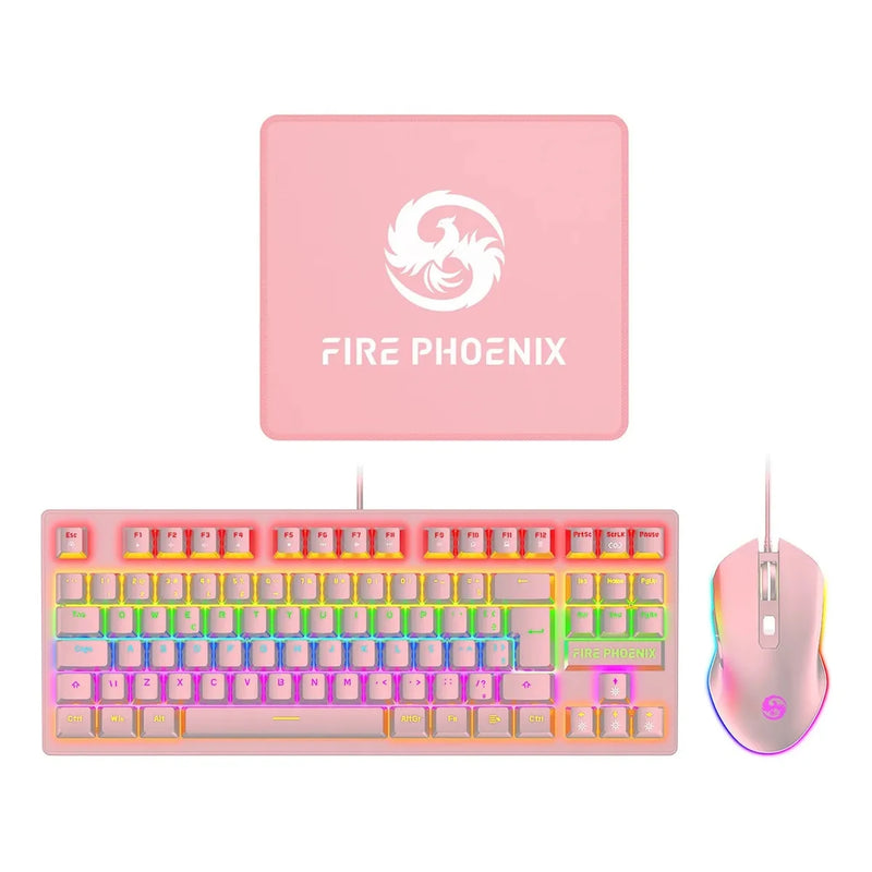 Mechanical Keyboard Kit And Mouse Gamer 3200 Dpi Wired Abnt2 Lighting Led Rgb Switch Blue 60% Pink Be-k1 Luuk Young