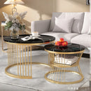 Comanlai Round Coffee Table,Set of 2 Wooden Coffee Table,Modern Side Table Set with Metal Frame for Living Room,Balcony