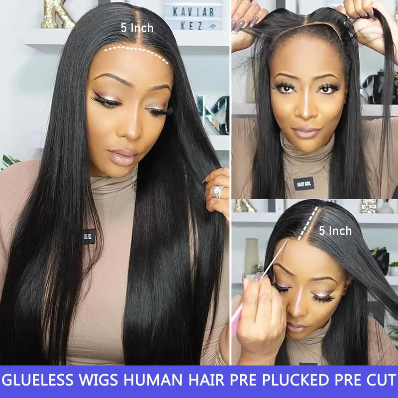 Wear And GoGlueless Wig Human Hair Ready To Wear 5x5 Pre-Cut Lace Glueless Wigs Straight Lace Front Human Hair Wig For Women