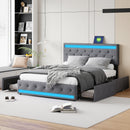 Upholstered bed 140x200 cm with USB charging headboard and LED lighting and 4 drawers, bed frame with double storage