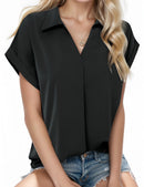 Damen Kurzarm Chiffon Bluse für Büro, Arbeit, Business, Kragenhemd