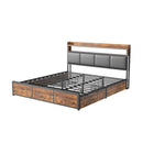 Comanlai Upholstered Bed,180 x 200 cm,Iron Frame, Double Bed with LED Lights and 4 Storage Drawers,Padded Bed with Slatted Frame