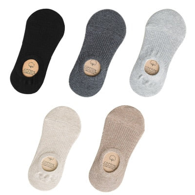 5 Pairs Women Cotton Invisible No show Socks Non-slip Summer Candy Solid Low cut Sock Slipper Fashion Thin Ankle Boat Socks