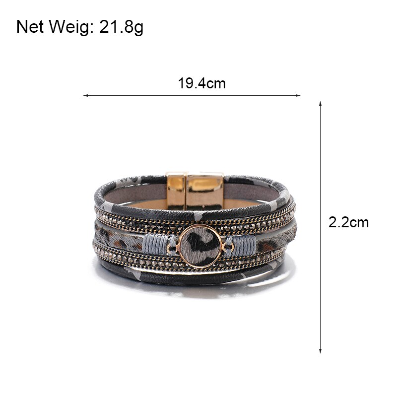 Amorcome Bohemian Round Charm Leopard Leather Bracelets for Women Crystal Wide Wrap Bracelet Fashion Bracelets & Bangles Jewelry