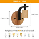 2 Pack Indoor Wall Lights ,Vintage Wood Wall Sconces Lights,E27 Industrial Black Wall Lamp for Hallway,Stairs(Without Bulb)