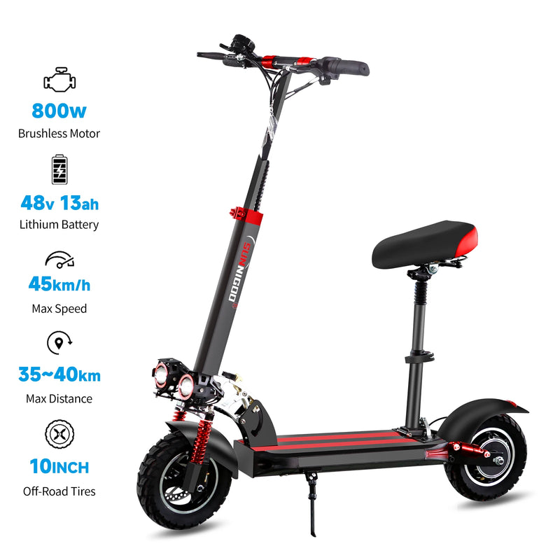 Electric Scooter With Seat 800W Max Speed 45-50km/h Range 35-55km 10inch Off-Road Tires Dual Shock Absorbing Folding EScooter