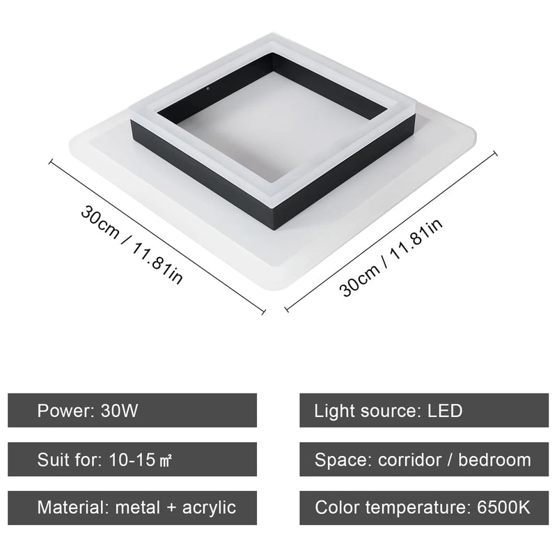 Square Acrylic  Ceiling Light Modern LED Ceiling Lamp,White 6500K LED Ceiling Lights for Bedroom Office Kitchen Living Room