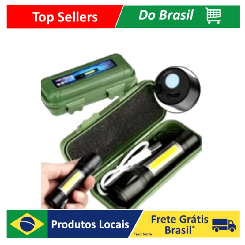 Mini Lanterna Cordinha Tática, USB, luz forte, portatil, Led E Zoom Recarregável