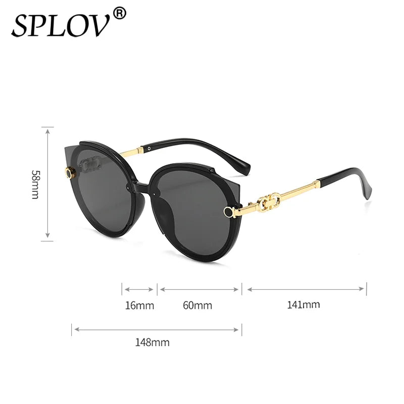Fashion Round Sunglasses Women Luxury Brand Designer Cat Eye Sun Glasses Men Vintage Oversize Eyelasses Tea Blue Red UV400