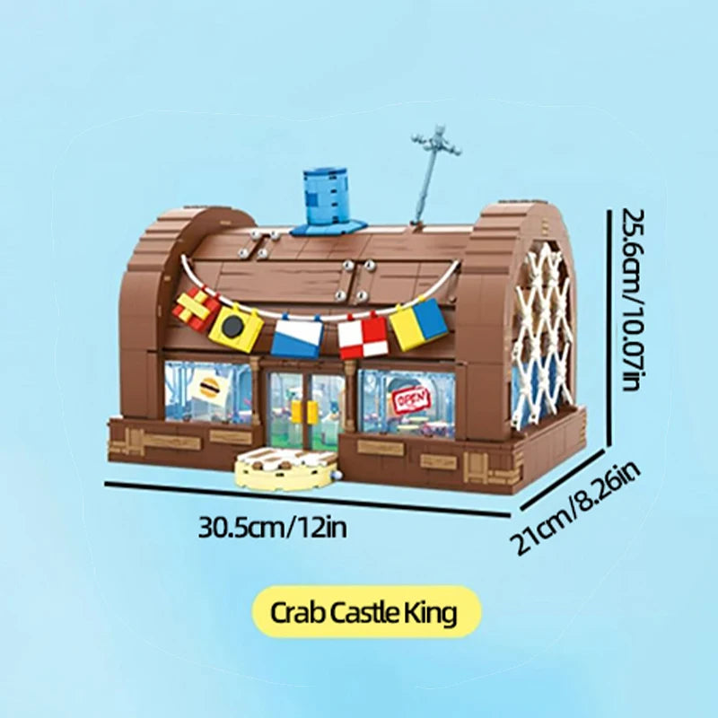 Spongebob Cartoon Krusty Krab Restaurant Building Blocks Creative Canteen Scenes Model Bricks Desktop Ornaments Toy For Kid Gift