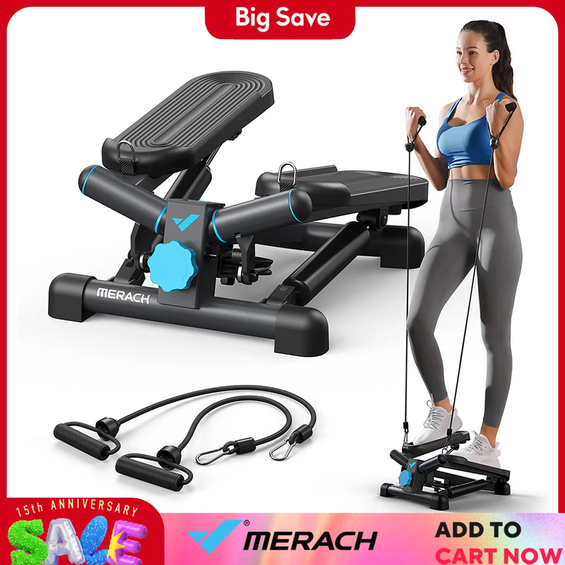MERACH Mini Stepper for Exercise Twist Stair Stepper 330LBS Capacity Equipment with Resistance Bands Full Body Workout at Home