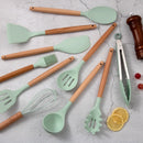 12 Piece Set Kitchen Accessories Cooking Tools Silicone Cooking Utensils Kitchen Utensil Set with Wooden Handle