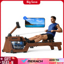 MERACH Water Rowing Machine for Home Use Finest Solid Wood Rower Bluetooth-Connected APP New Upgraded Seat Cushion Max 330lb