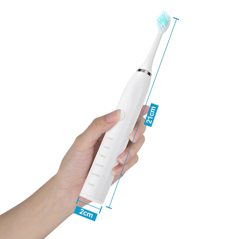 Electric Toothbrush Whitening Ultrasonic Vibration Waterproof Oral Caring Replacement Tooth Brush Heads USB Rechargeable