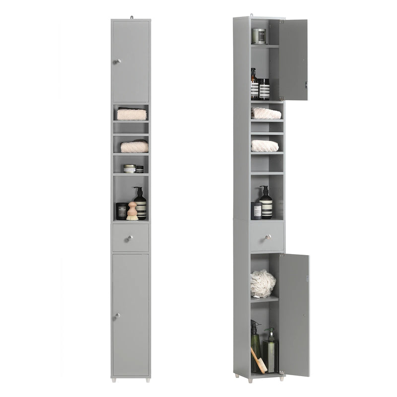 SoBuy BZR34 high cabinet with 5 compartments Bathroom cabinet with 1 drawer and doors bathroom furniture White BHT about 20x180x20cm