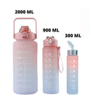 Motivational Squeeze Water Bottle Kit With Stickers 300ML + 900ML + 2000ML