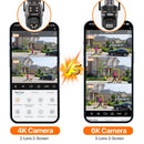 WIFI IP Camera 6K HD Outdoor Three Screen PTZ Camera Wireless 4K 8MP AI Human Detection Waterpoor Video Security Camera iCSee