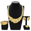 Gold Plated Woman Jewelry Set Luxurious Flower Necklace Earrings Elegant Woman Dinner and Wedding Bijoux SYHOL