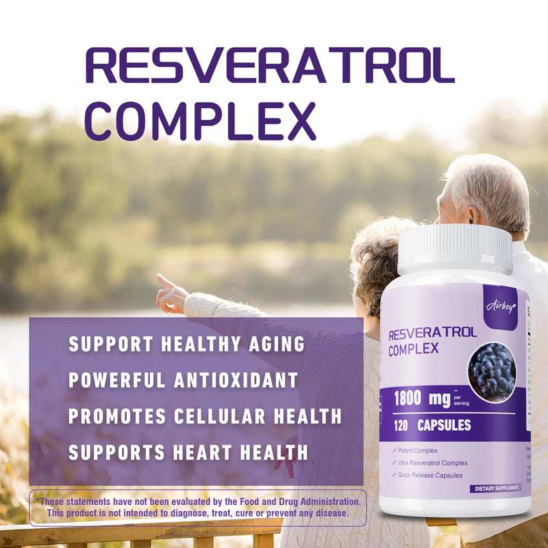 Resveratrol Complex - Antioxidant, Support Overall Health & Metabolism, Promotes Healthy Aging, Skin Health - 120 Capsules