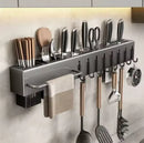 Multifunctional Kitchen Wall-Mounted Storage Rack No Drilling Support Knives Chopsticks Tubes