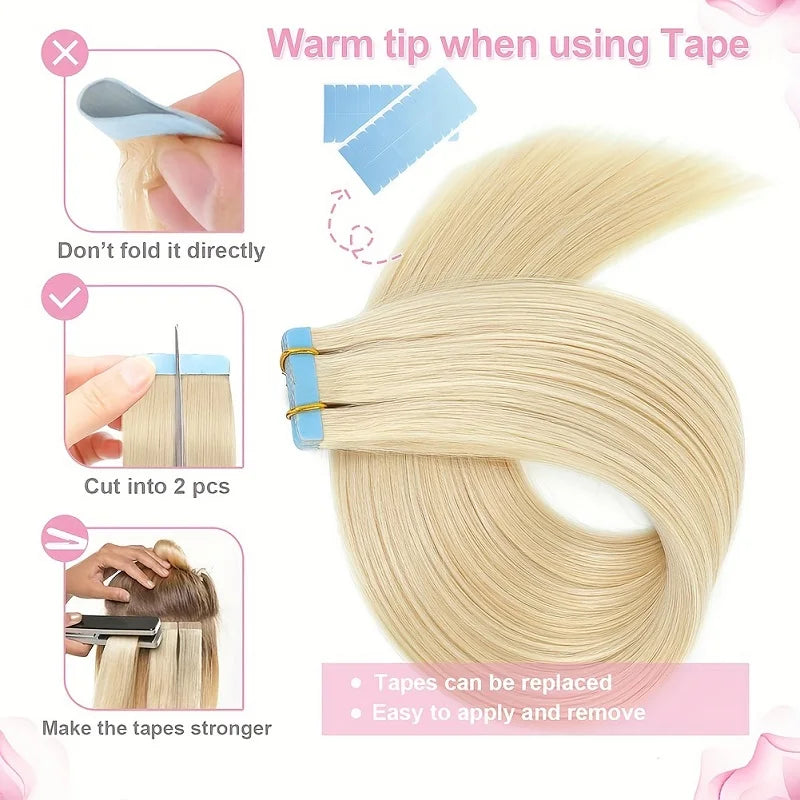 Tape in Hair Extensions Human Hair Bleach Blonde 18Inch Human Hair Extensions Tape in Blonde Tape in Hair Extensions Human Hair
