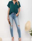Damen Kurzarm Chiffon Bluse für Büro, Arbeit, Business, Kragenhemd