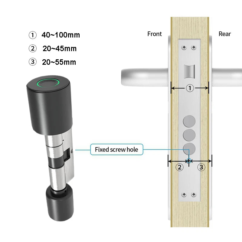 Juheenda Tuya Smart Cylinder Lock Electronic Bluetooth APP Remote Biometric Fingerprint Lock Anti-Theft Security Home Door Lock