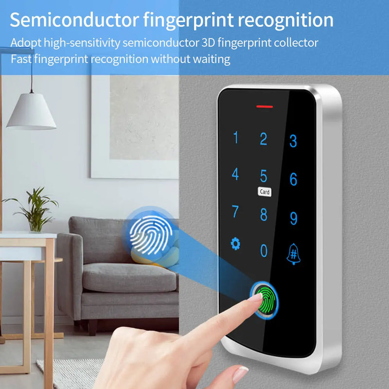 NFC Tuya Bluetooth Backlit Touch Access Control Keypad IP65 Waterproof RFID 13.56MHz Keyboard Biometric Fingerprint Door Opener