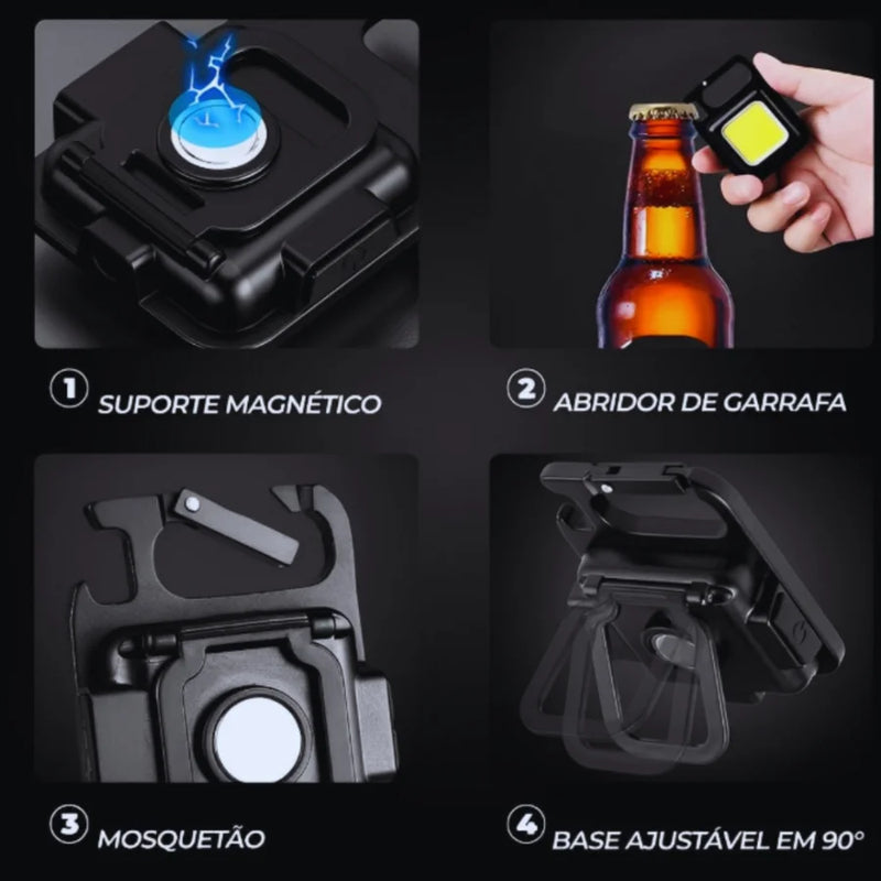 Mini Lanterna Com Led 4 Modos de Luz 4 Funções, Chaveiro portatil e abridor de garrafas