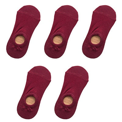 5 Pairs Women Cotton Invisible No show Socks Non-slip Summer Candy Solid Low cut Sock Slipper Fashion Thin Ankle Boat Socks